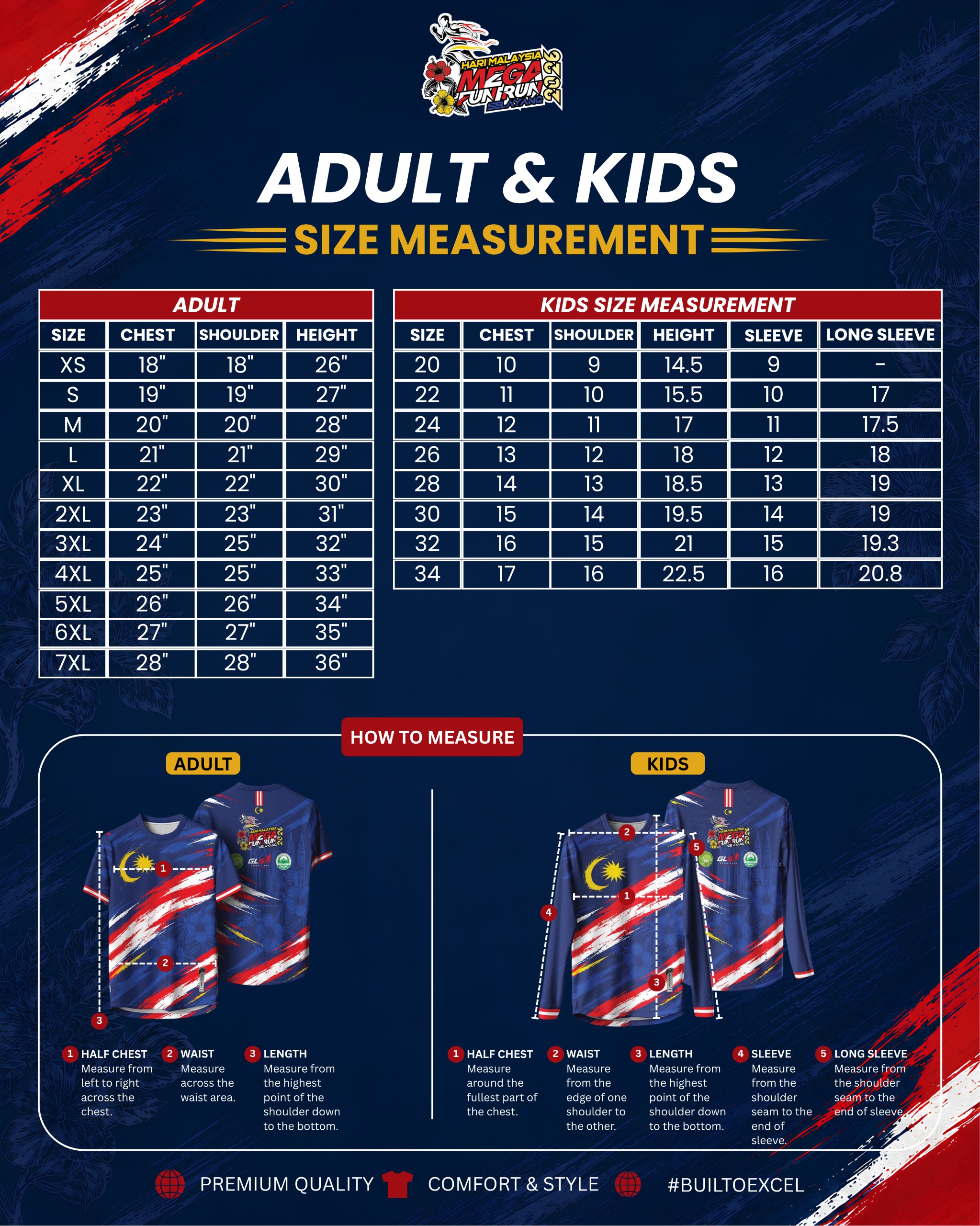 Size Measurement Adult and Kids Mega Fun Run Selayang 2026